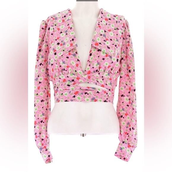 Miu Miu vintage 70’s Pink and White green Floral silk cropped blouse - Picture 16 of 16